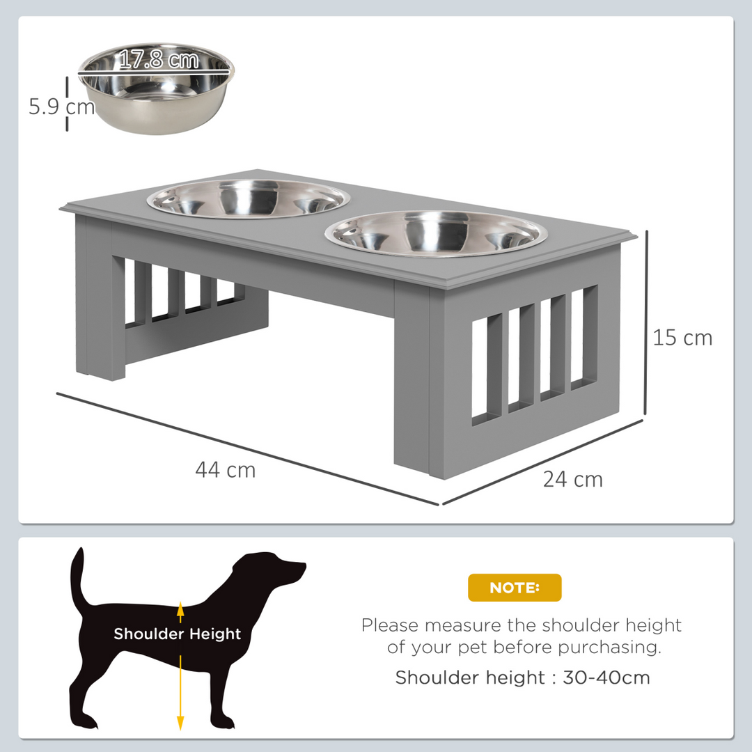 PawHut Raised Dog Bowls Pet Feeder Raised Elevated Stainless Steel Food Grey