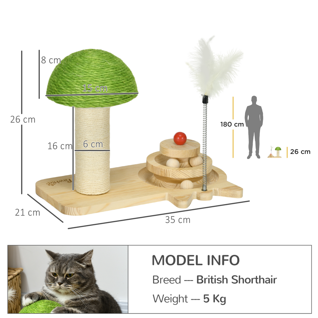 PawHut Playful Mushroom Cat Scratching Post with Interactive Toy Balls