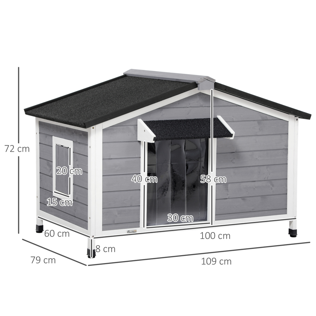 Large Wooden Dog Kennel for Outside 109L x 79W x 72H cm, Grey