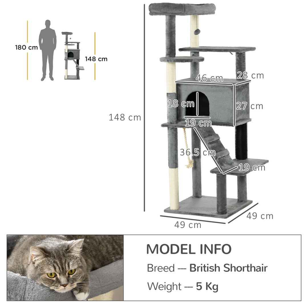 PawHut Ultimate Cat Tree: Climb, Scratch & Play - Cozy Grey Haven!