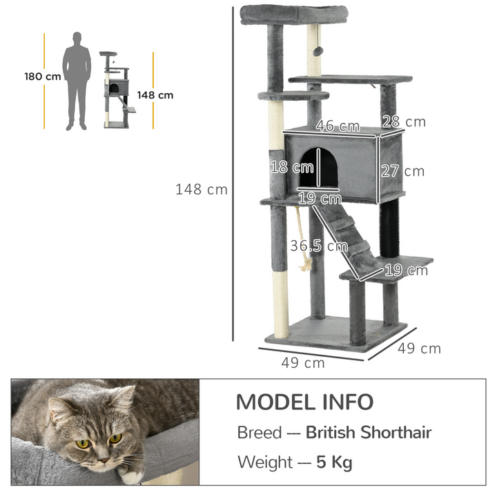 PawHut Ultimate Cat Tree: Climb, Scratch & Play - Cozy Grey Haven!