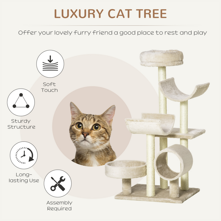 Ultimate Cat Oasis: Multi-Level Scratching Post & Play Tower in Beige