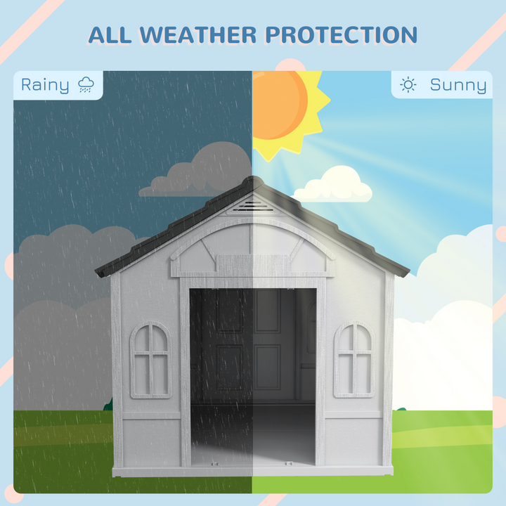 PawHut Weatherproof Dog House – Cozy Outdoor Shelter for Large Dogs (Grey)