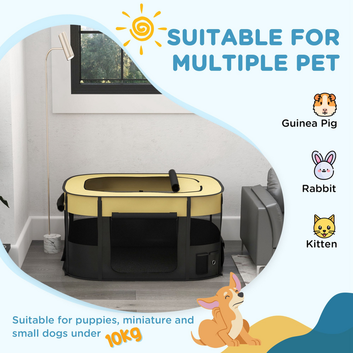 PawHut Portable Dog Pen for Puppies, Rabbits, Kittens, Guinea Pigs - Yellow