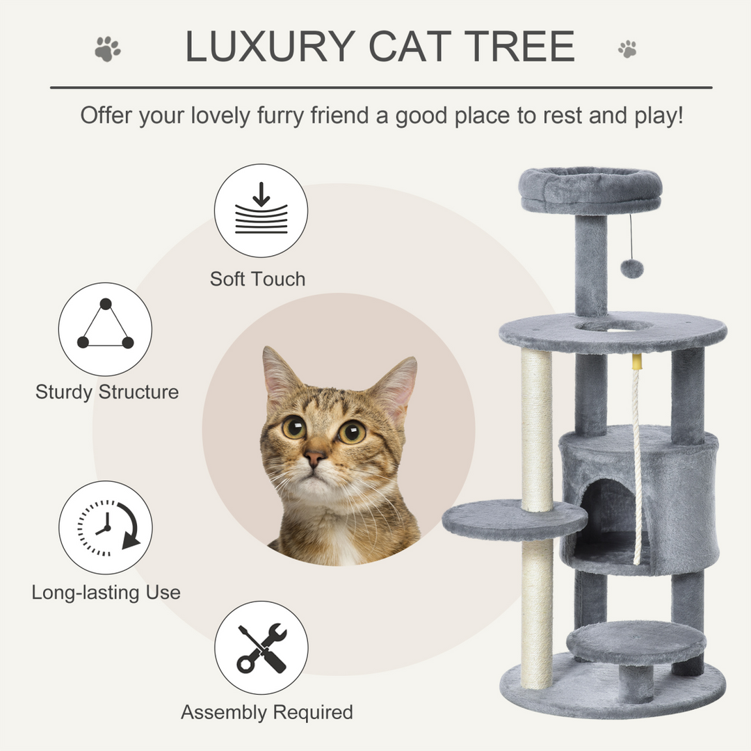 Deluxe Multi-Level Cat Tree with Scratching Posts & Fun Hanging Toys