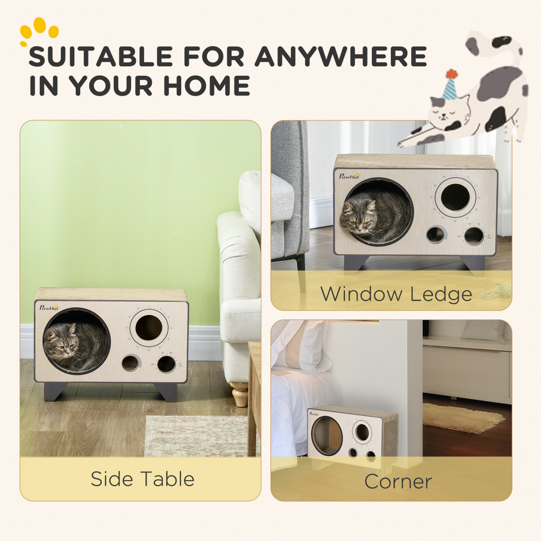 PawHut Vintage Radio Cat Scratching Board & House with Catnip Fun!