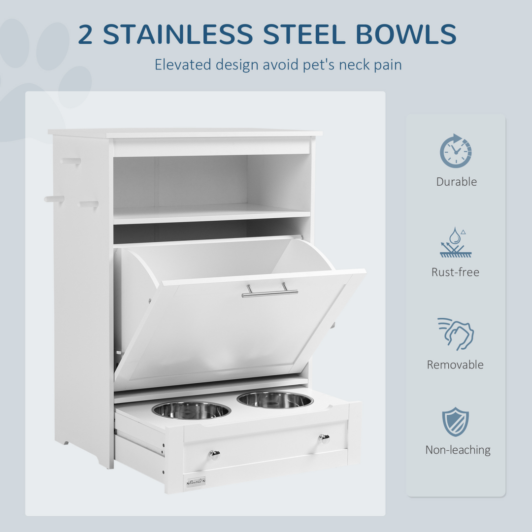 PawHut Pet Feeder Station: Stylish Storage & Feeding Solution for Dogs & Cats