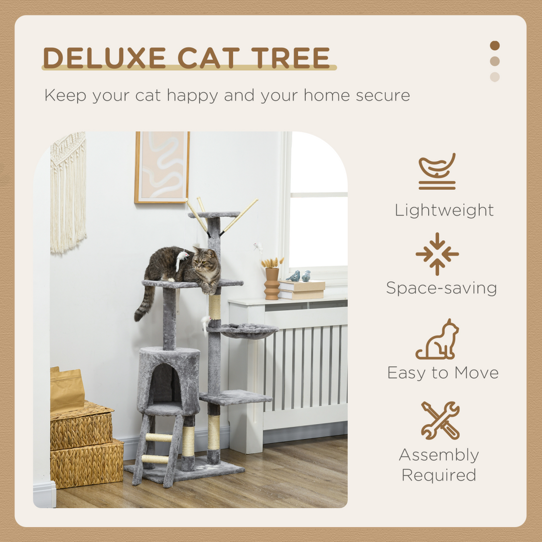 PawHut 5-Tier Cat Tree: Ultimate Activity Centre & Scratching Post in Grey