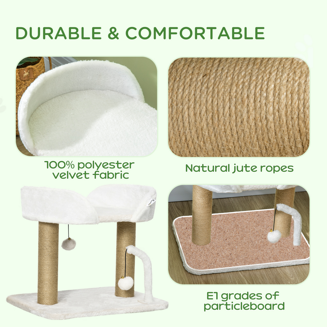 Deluxe 42cm Indoor Cat Tree with Jute Scratching Post – Interactive Toy Balls & Plush Polyester Finish