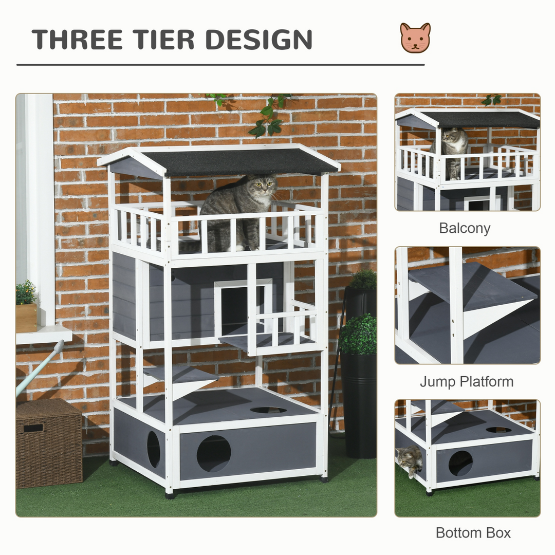 Elevated 3-Tier Cat House with Waterproof Finish & Tilted Roof Design