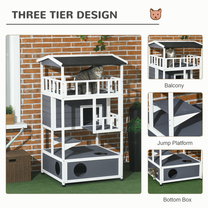 Elevated 3-Tier Cat House with Waterproof Finish & Tilted Roof Design