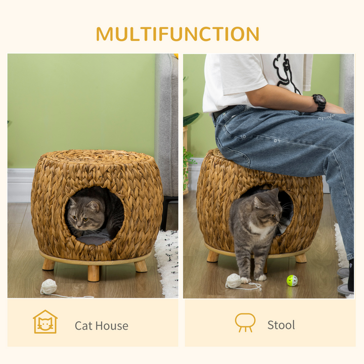 Chic Rattan Cat House Stool: Cozy Wicker Pet Bed & Stylish Seat Combo