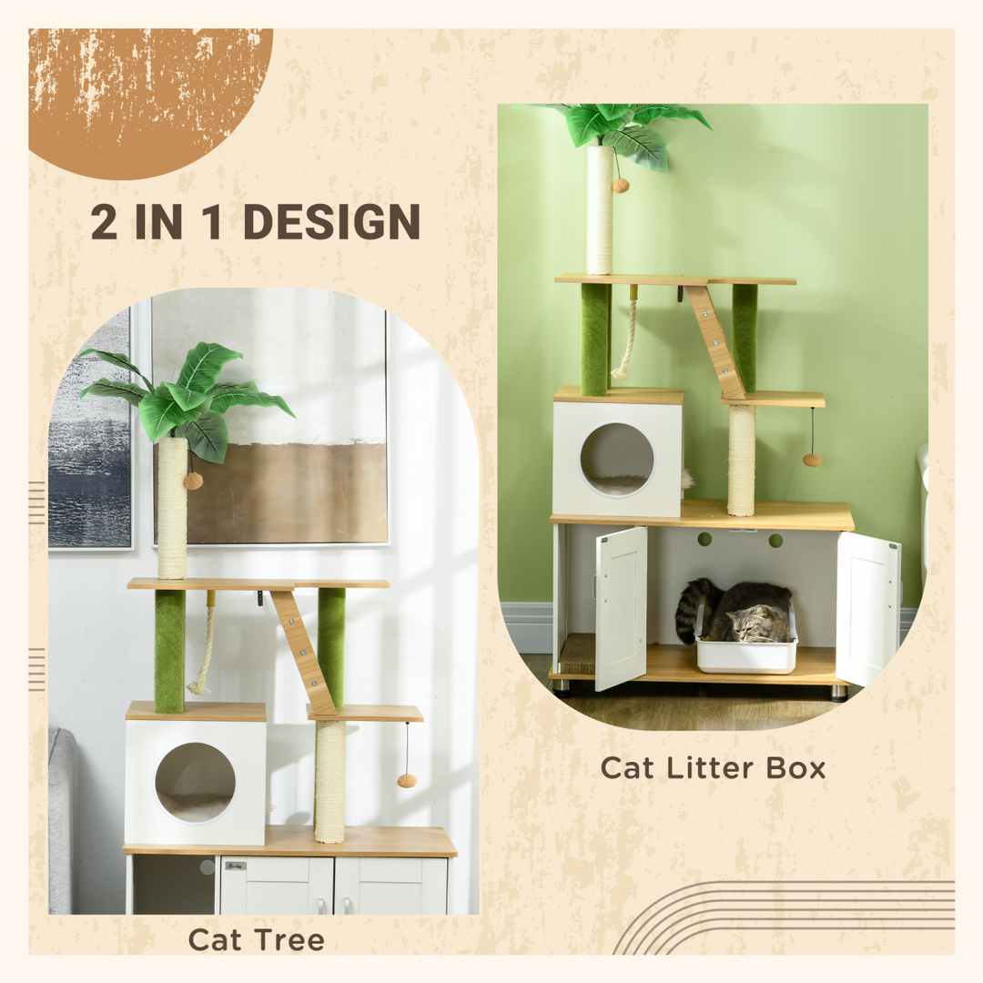 🌿 PawHut 2-in-1 Cat Tree & Hidden Litter Box – Stylish Indoor Oasis