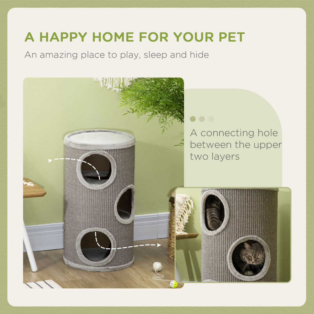 Cat Barrel Kitten Tree Tower for Indoor Cats (70cm) | Grey