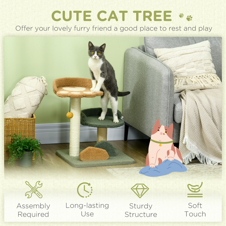 Deluxe 52cm Cat Tree with Scratching Posts, Two Beds & Engaging Toy Ball