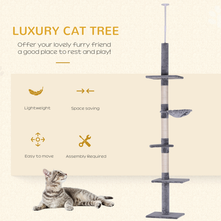 5-Tier Adjustable Cat Tree Tower - Floor to Ceiling Scratching Haven by PawHut!