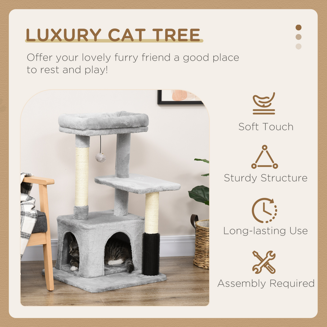 PawHut Cat Tree Climbing Activity Centre – Grey Multi-Level Cat Tower with Sisal Scratching Surface, Condo & Washable Top Bed