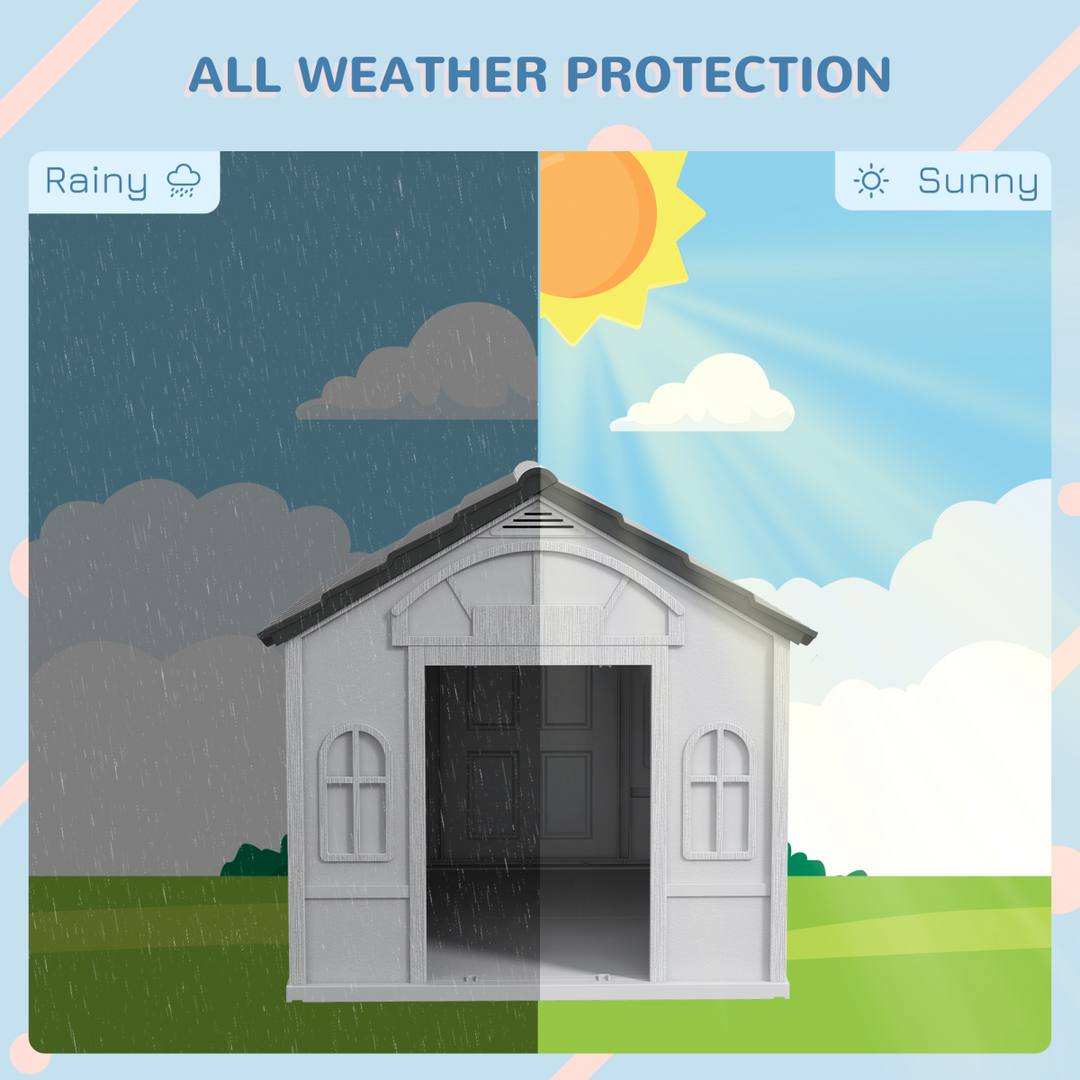 PawHut Grey Weather-Resistant Dog House - Cozy Shelter for Medium Dogs
