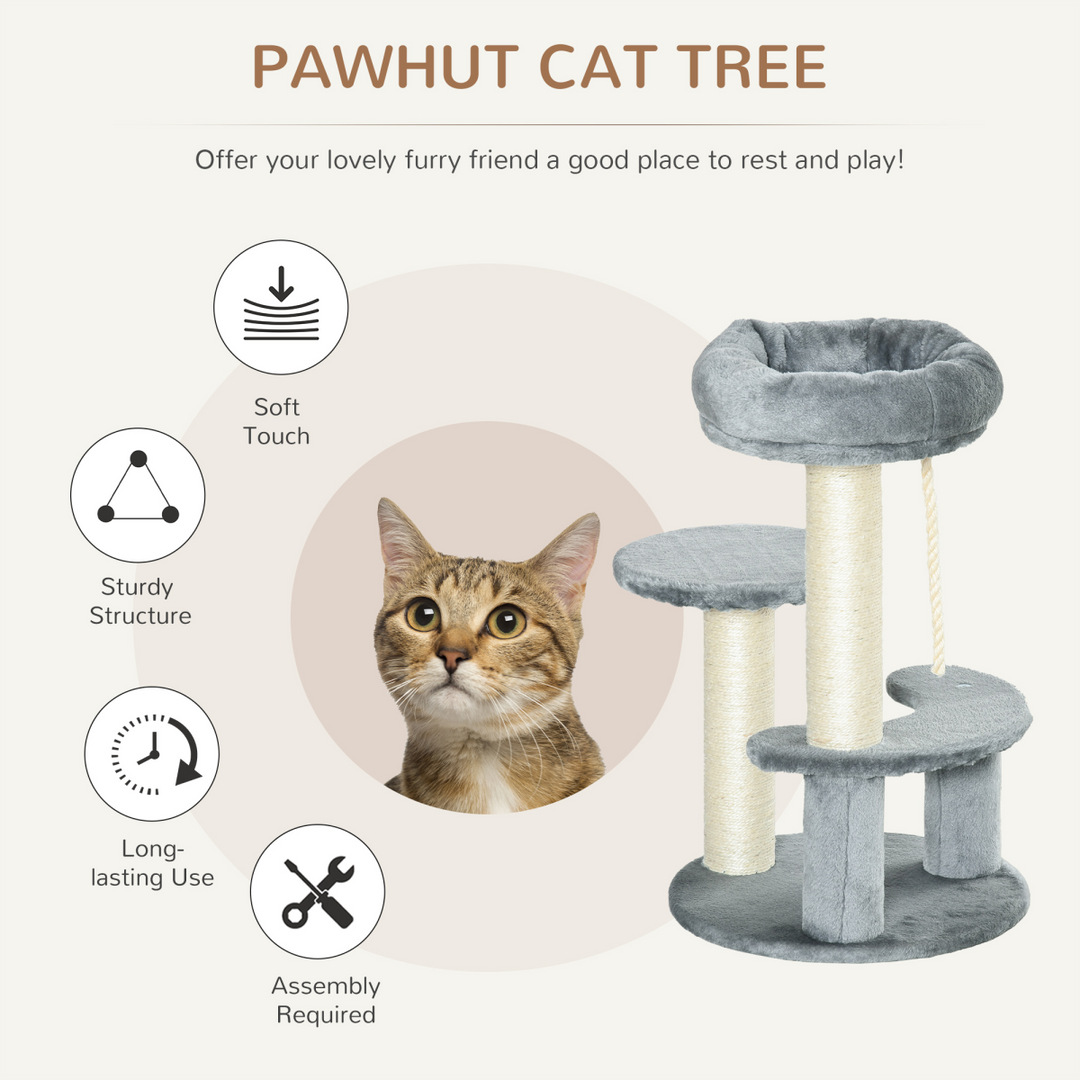 PawHut Cat Tree: 2-Perch Scratching Post & Play Center with Hanging Rope