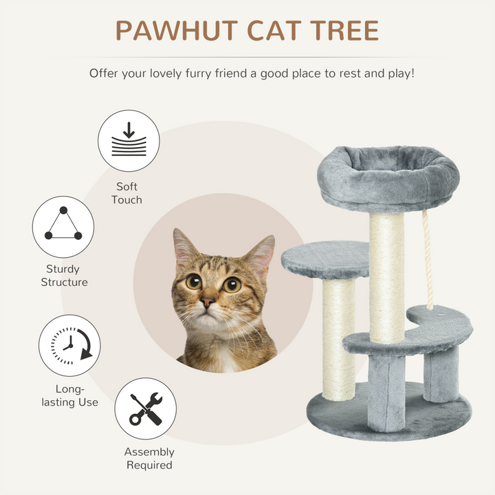 PawHut Cat Tree: 2-Perch Scratching Post & Play Center with Hanging Rope