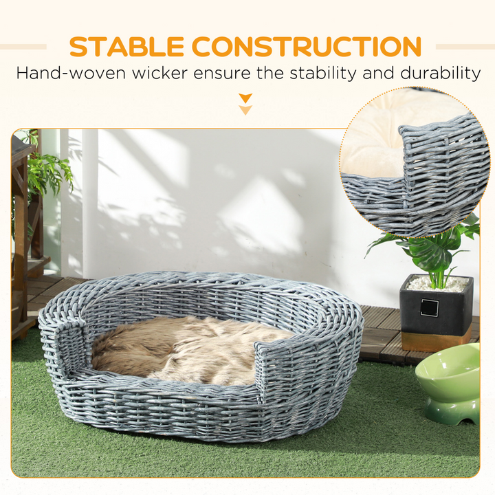 Luxurious Elevated Pet Bed: Stylish Wicker Sofa for Dogs & Cats with Plush Cushion