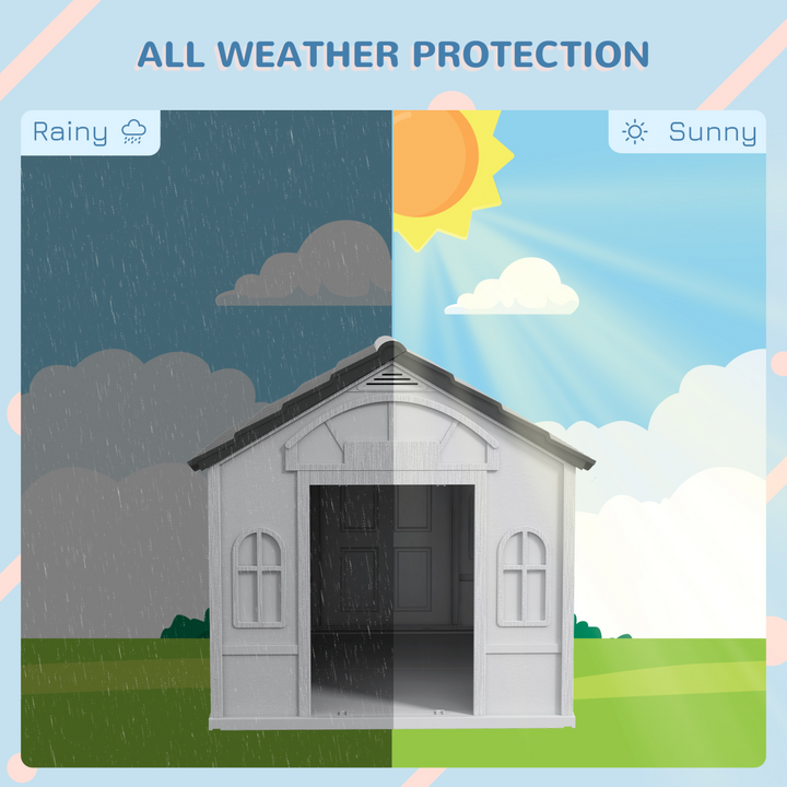 PawHut Grey Weather-Resistant Dog House - Cozy Shelter for Medium Dogs