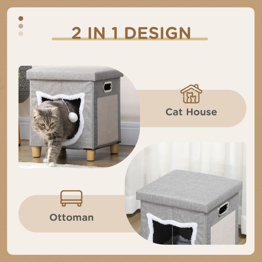 PawHut 2-in-1 Cat Bed Ottoman with Removable Cushion & Scratching Pad