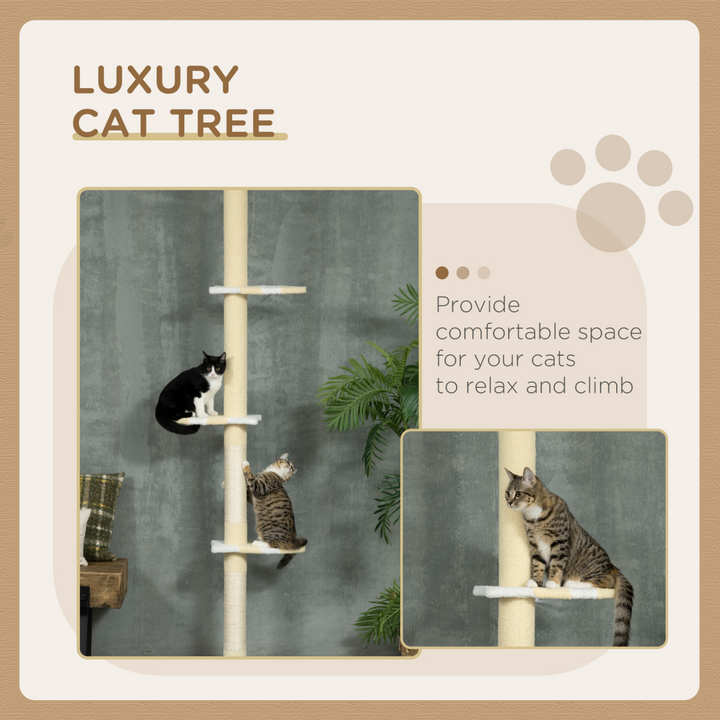 Elevate Feline Fun: 260cm Adjustable Cat Tree with Anti-Slip Stability - Yellow