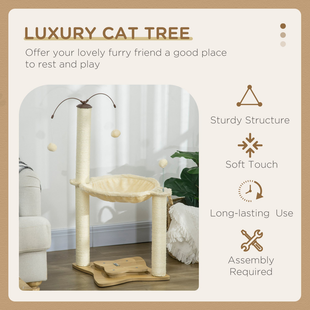 Beige PawHut Cat Tree: Hammock, Scratching Posts & Toy Balls - Ultimate Play Haven!