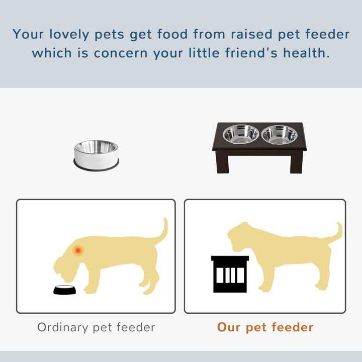 PawHut Raised Dog Bowls with Double Stainless Steel Bowls | Brown
