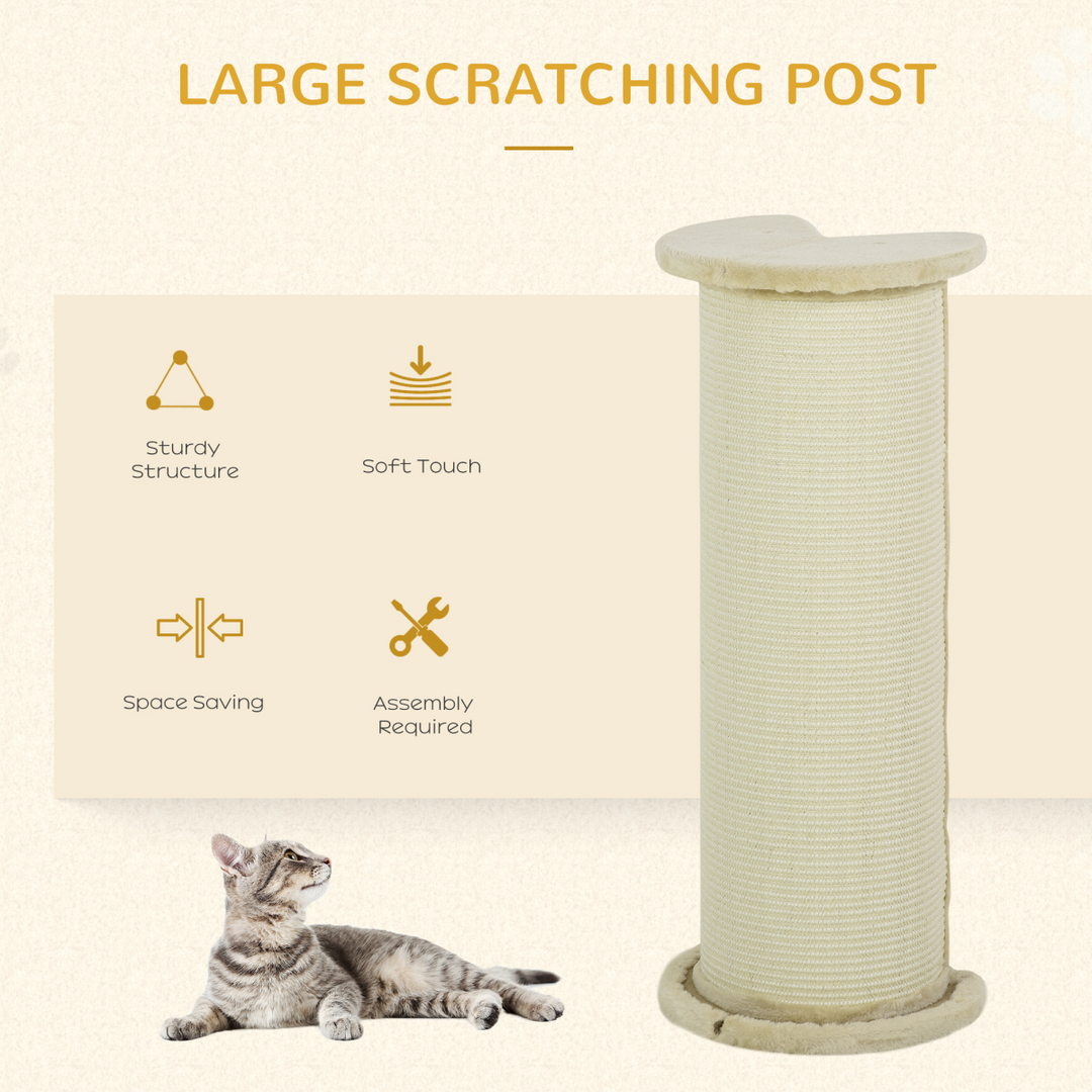 Deluxe 85cm Cat Scratching Post – Beige Sisal Rope Tower with Plush Cover & Anti-Tip Base