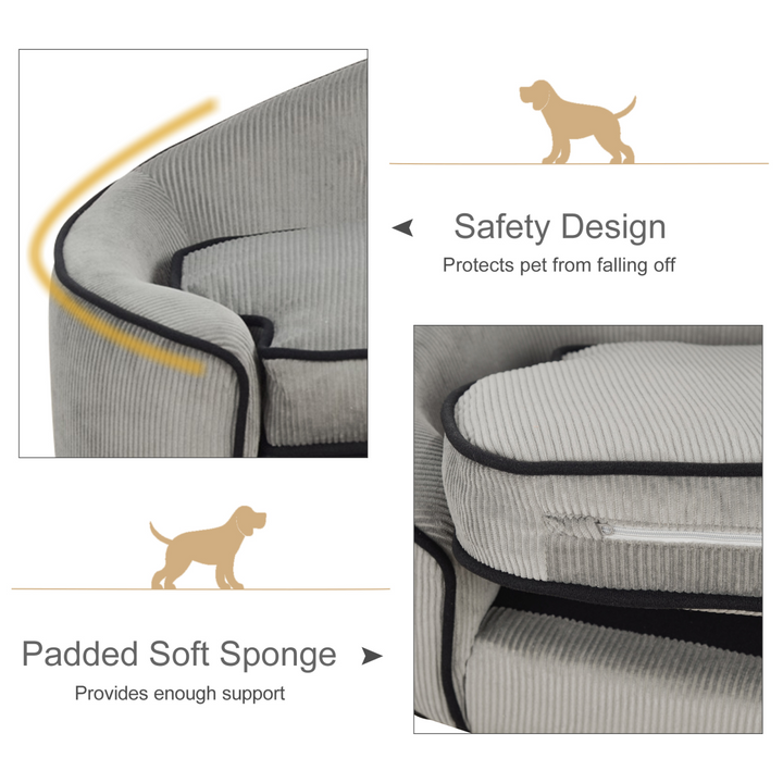 Cozy Grey Dog Sofa Bed with Padded Cushion for XS & S Size Pets - Easy Assembly!