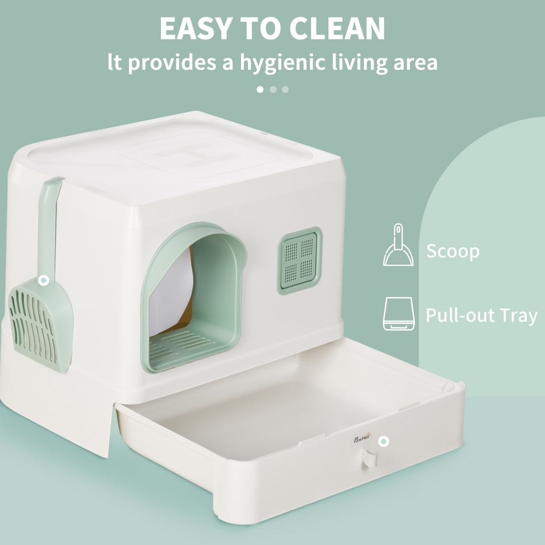 Privacy Plus: Hooded Cat Litter Box with Drawer, Scoop & Odor Control