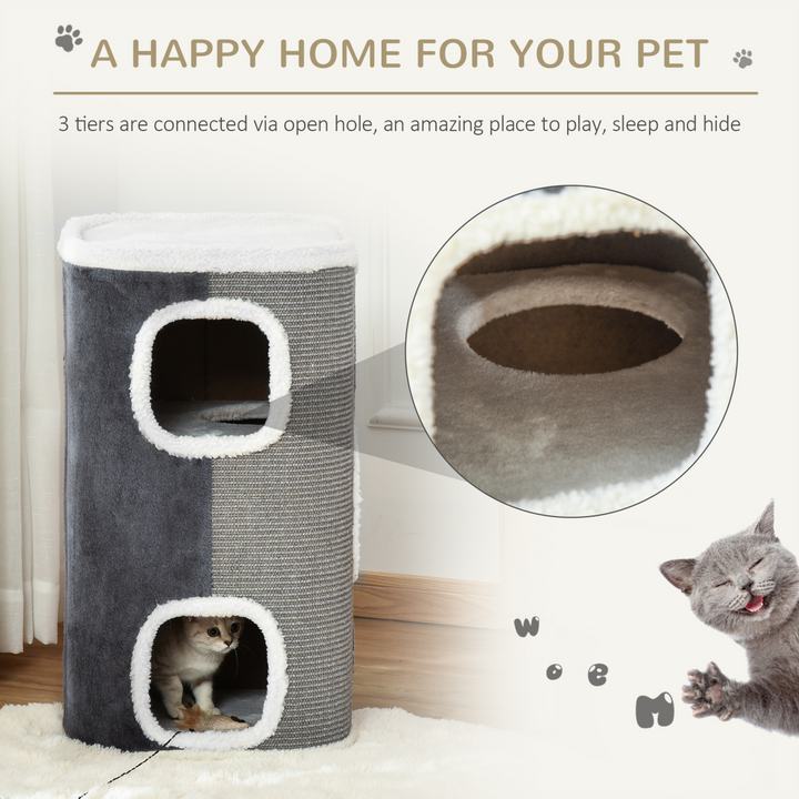 PawHut Cat Barrel Tower: Ultimate Scratching Hub & Cozy Retreat for Kittens
