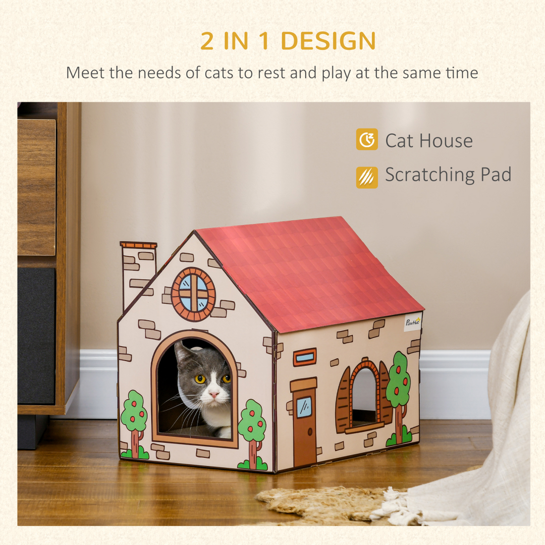 PawHut Eco-Friendly Cat House & Scratcher - Fun Retreat for Indoor Cats!