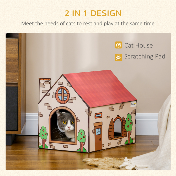 PawHut Eco-Friendly Cat House & Scratcher - Fun Retreat for Indoor Cats!