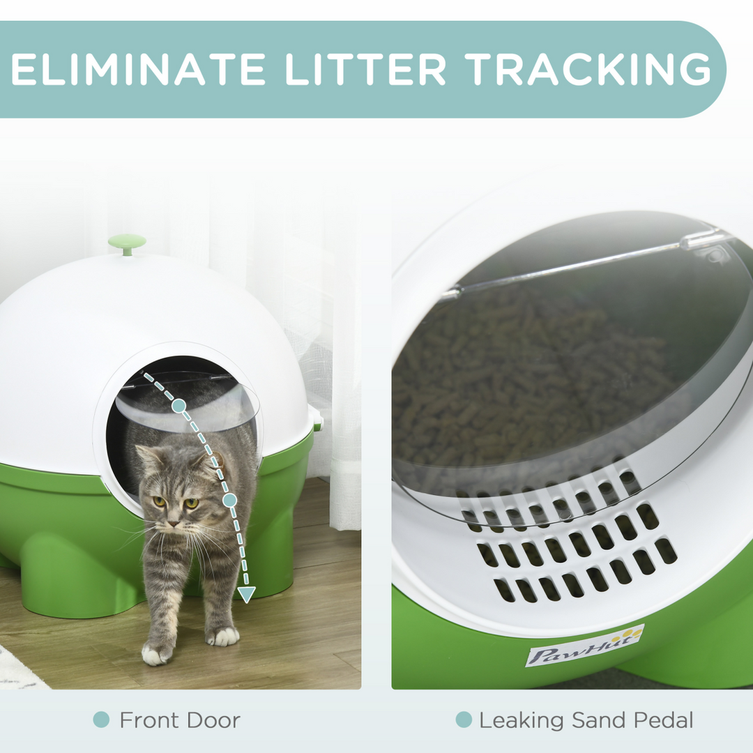Smart Hooded Cat Litter Box - Stylish Green, 53x51x48cm, Includes Scoop!