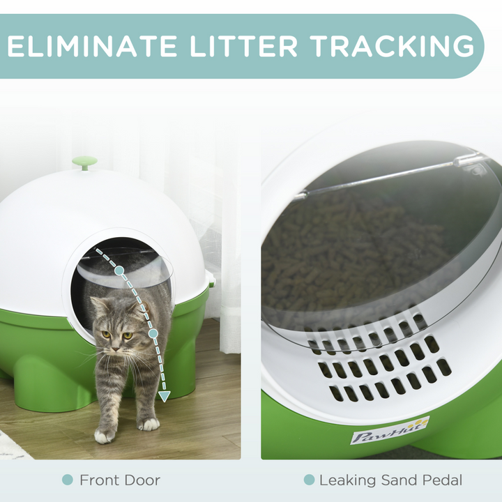 Smart Hooded Cat Litter Box - Stylish Green, 53x51x48cm, Includes Scoop!