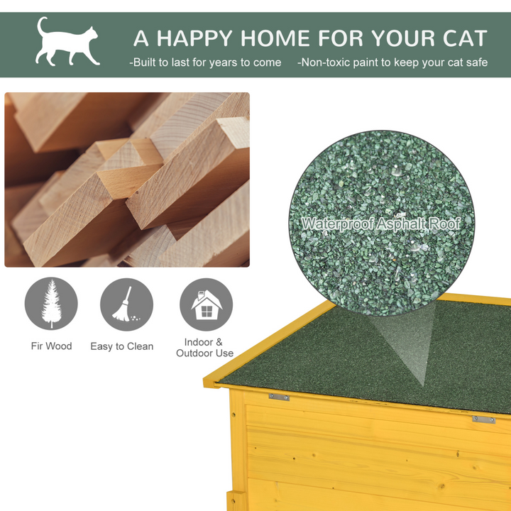 PawHut Wooden Outdoor Cat House with Openable Roof, Lockable Door & Window – 70 × 51.5 × 60cm