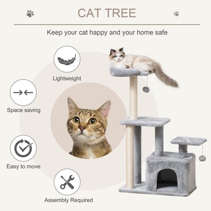 PawHut Deluxe Cat Tree Tower with Scratching Posts & Playful Hanging Balls