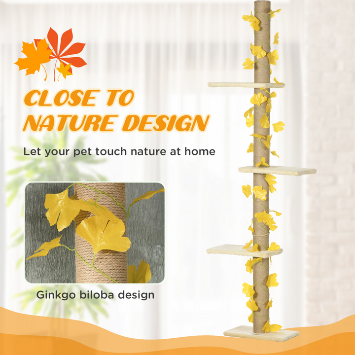 Adjustable 242cm Cat Tree with Jute Scratching Post & Anti-Slip Kit - Yellow