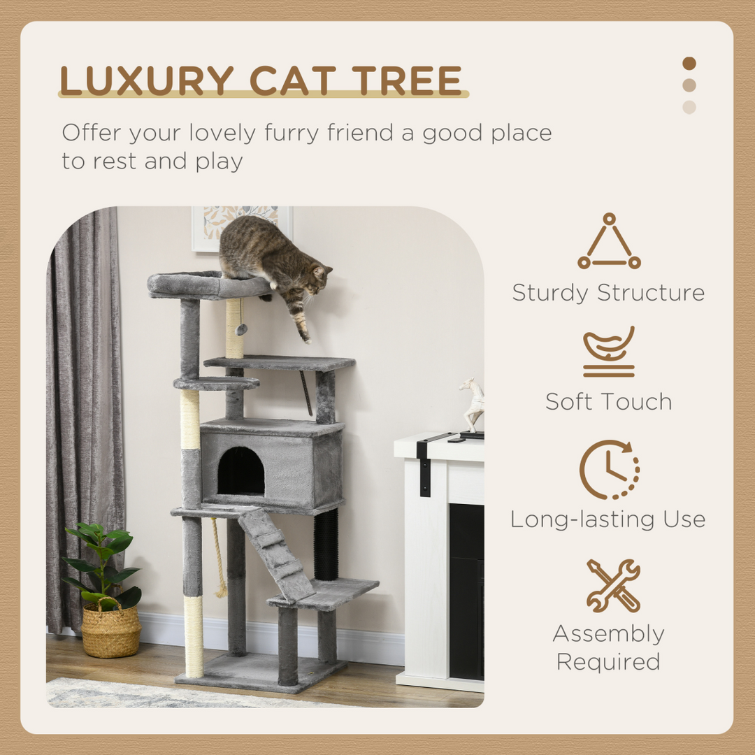 PawHut Ultimate Cat Tree: Climb, Scratch & Play - Cozy Grey Haven!