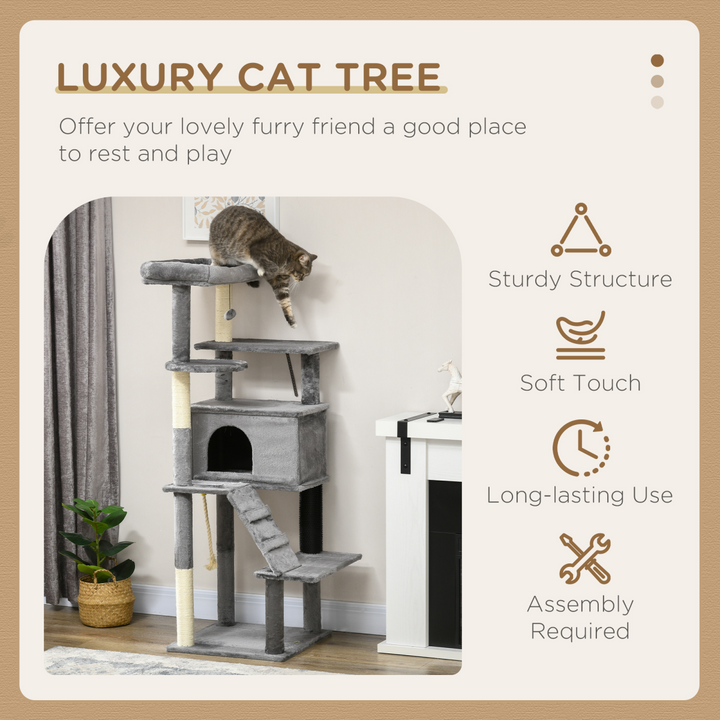 PawHut Ultimate Cat Tree: Climb, Scratch & Play - Cozy Grey Haven!