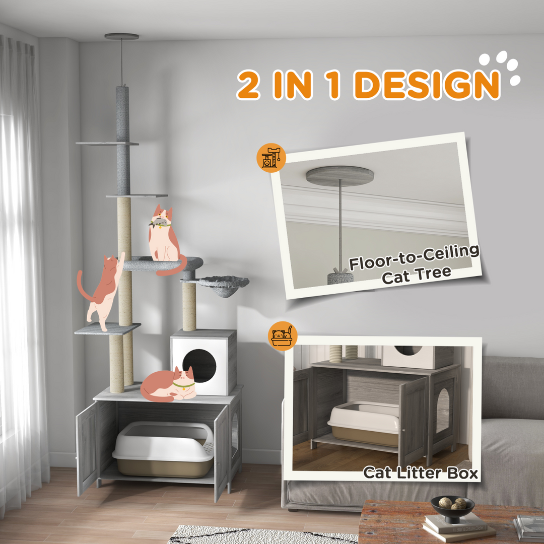 Chic PawHut 2-in-1 Hidden Litter Box & Cat Tree: Stylish Cat Paradise!