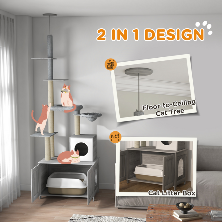 Chic PawHut 2-in-1 Hidden Litter Box & Cat Tree: Stylish Cat Paradise!
