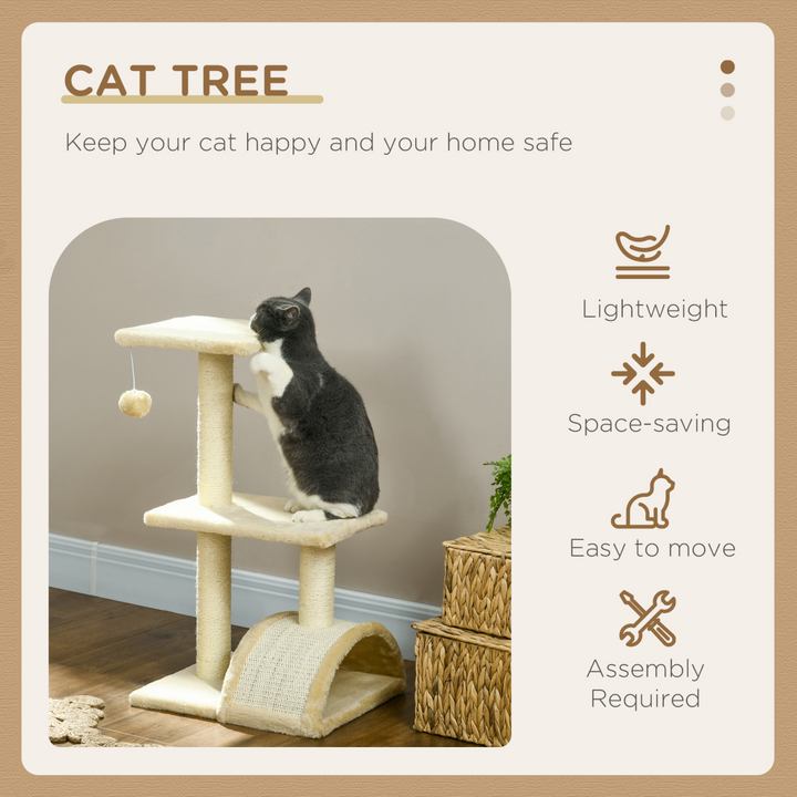 PawHut 72cm Cat Tree Tower: Premium Climbing & Scratching Haven in Cream White