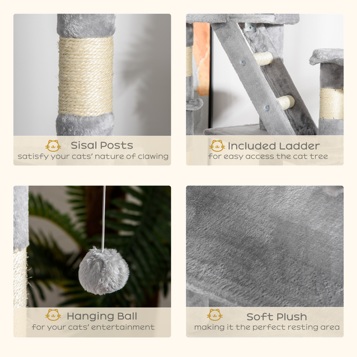 Elevated Adventure: PawHut Adjustable Floor-to-Ceiling Cat Tree - Light Grey