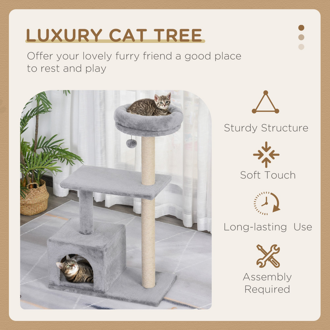 Ultimate Cat Tree Condo with Scratching Posts & Play Ball - Grey 60x33.5x96cm