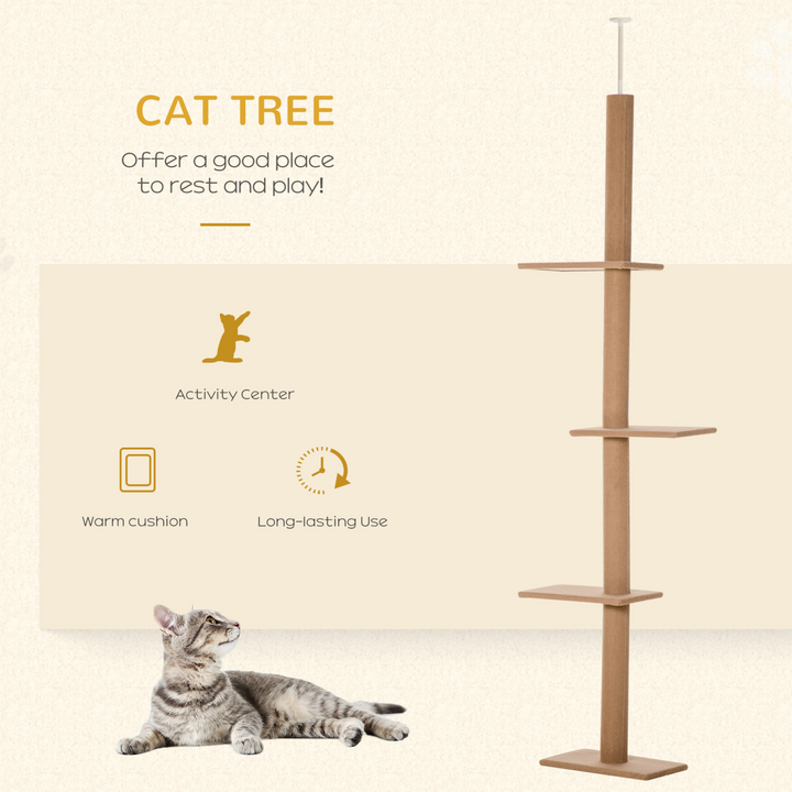 Adjustable 260cm Floor-to-Ceiling Cat Tree Tower - Premium Brown Playhouse