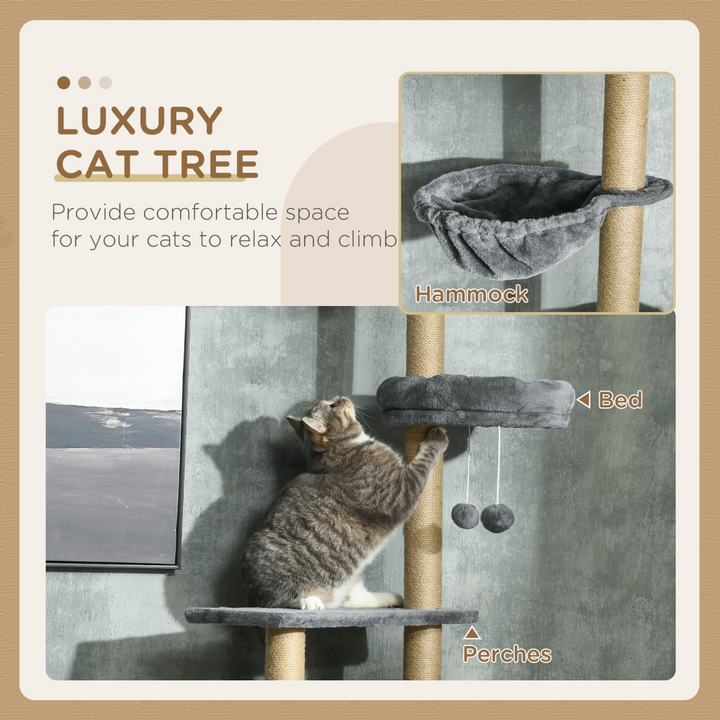 Deluxe 6-Tier Cat Tree Tower with Hammock & Scratching Post - Grey